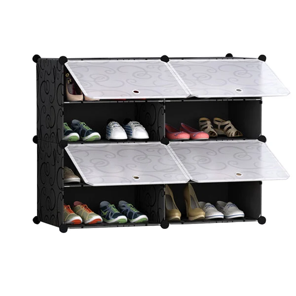 4 Tier 2 Column Shoe Rack Organizer Sneaker Footwear Storage Stackable Stand Cabinet Portable Wardrobe With Cover