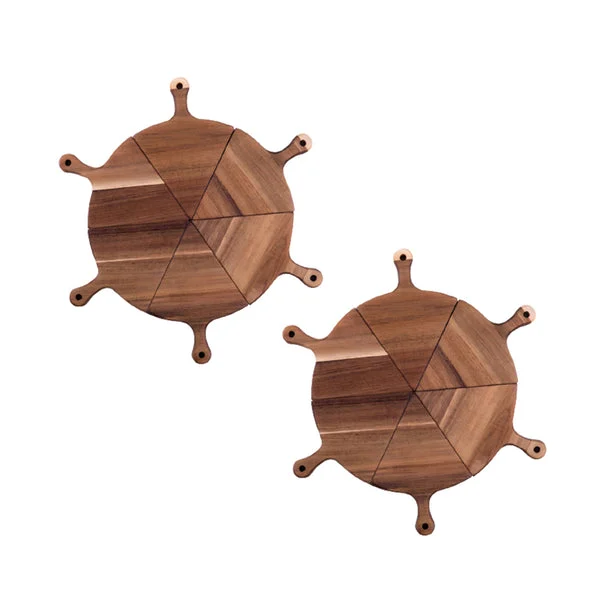 2 X 6 Pcs Brown Round Divisible Wood Pizza Server Food Plate Board Pizza Paddle Cutting Board Home Decor
