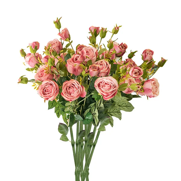 10 Bunch Artificial Silk Rose 6 Heads Flower Fake Bridal Bouquet Table Decor Pink