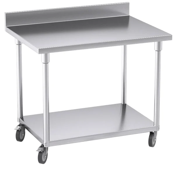100cm Commercial Catering Kitchen Stainless Steel Prep Work Bench Table With Backsplash And Caster Wheels