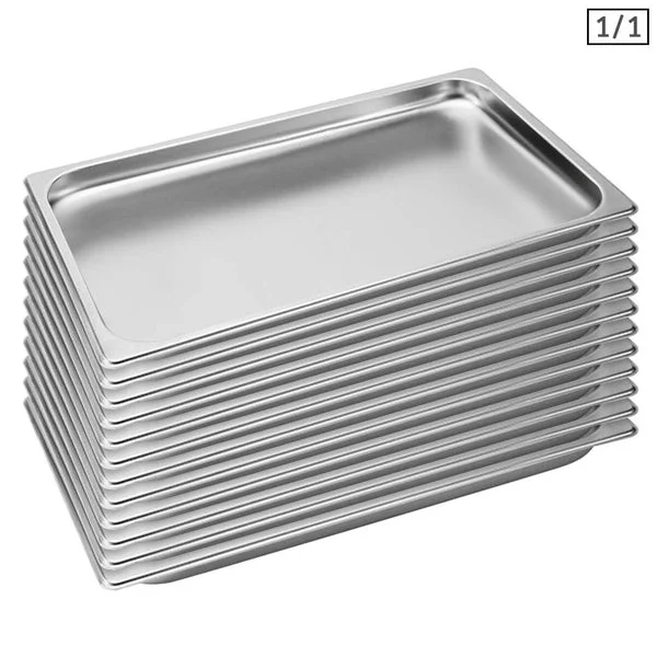 12 X Gastronorm Gn Pan Full Size 1/1 Gn Pan 2cm Deep Stainless Steel Tray