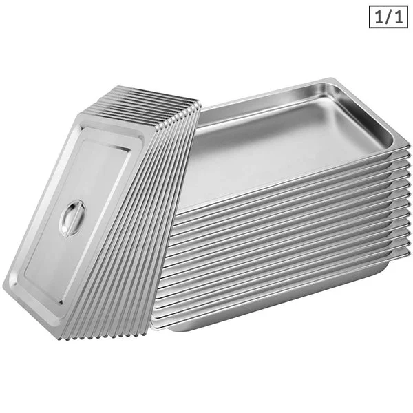 12 X Gastronorm Gn Pan Full Size 1/1 Gn Pan 4cm Deep Stainless Steel Tray With Lid