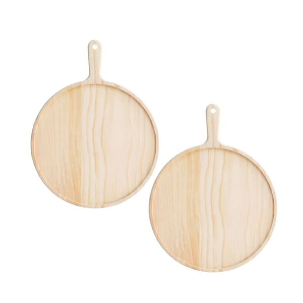 2 X 10 Inch Round Premium Wooden Pine Food Serving Tray Charcuterie Board Paddle Home Decor