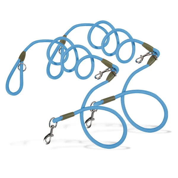 2 X 220cm Multifunction Hands Free Rope Pet Cat Dog Puppy Double Ended Leash For Walking Training Tracking Obedience Blue