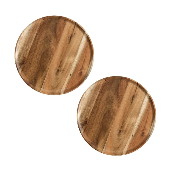2 X 25cm Brown Round Wooden Centerpiece Serving Tray Board Home Decor