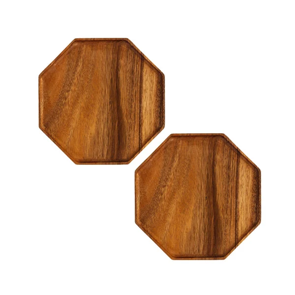 2 X 25cm Octagon Wooden Acacia Food Serving Tray Charcuterie Board Centerpiece Home Decor