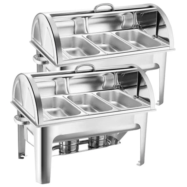 2 X 3 L Triple Tray Stainless Steel Roll Top Chafing Dish Food Warmer