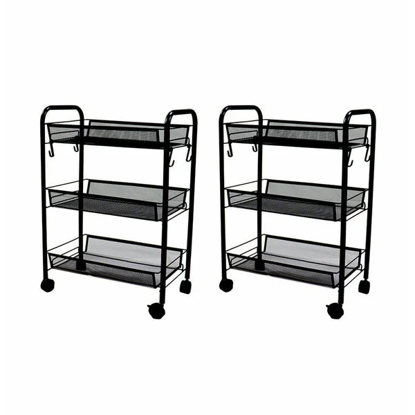 2 X 3 Tier Steel Black Bee Mesh Kitchen Cart Multi Functional Shelves Portable Storage Organizer With Wheels
