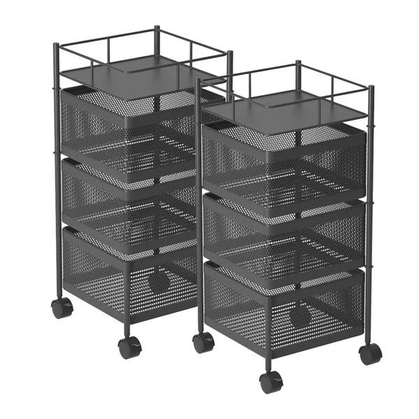 2 X 3 Tier Steel Square Rotating Kitchen Cart Multi Functional Shelves Portable Storage Organizer With Wheels