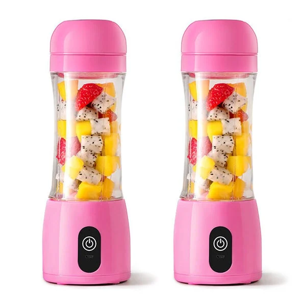 2 X 380ml Portable Mini Usb Rechargeable Handheld Fruit Mixer Juicer Pink