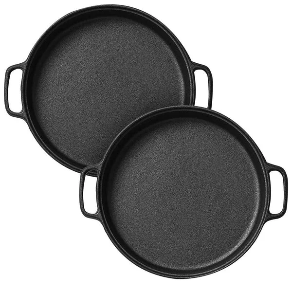 2 X Cast Iron 30cm Frying Pan Skillet Coating Steak Sizzle Platter
