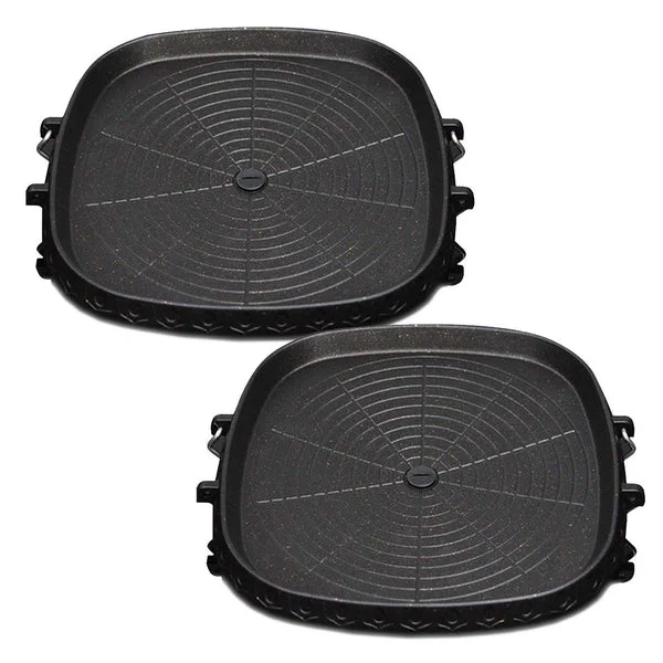 2 X Portable Korean Bbq Butane Gas Stove Stone Grill Plate Non Stick Coated Square