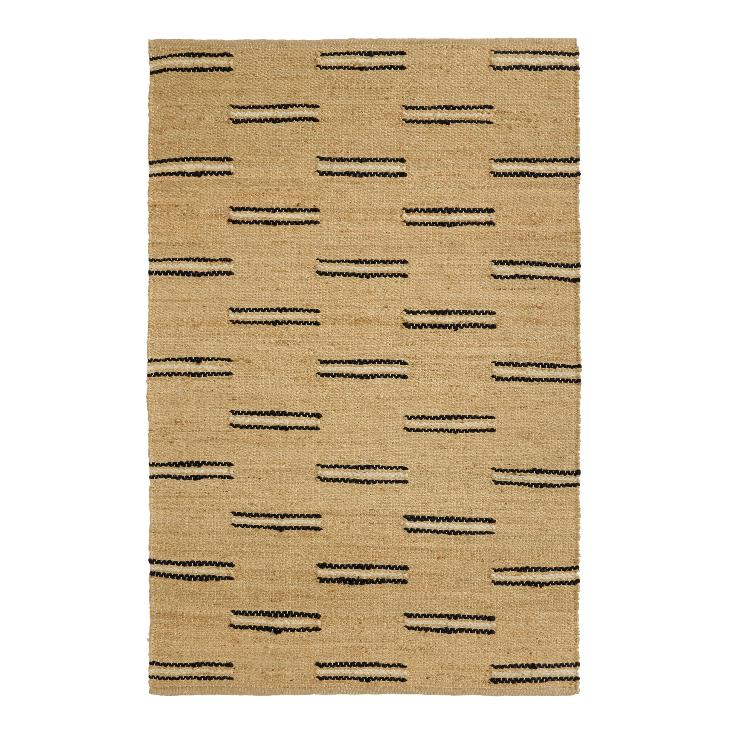 Addison Black and White Offset Stripe Natural Jute Area Rug