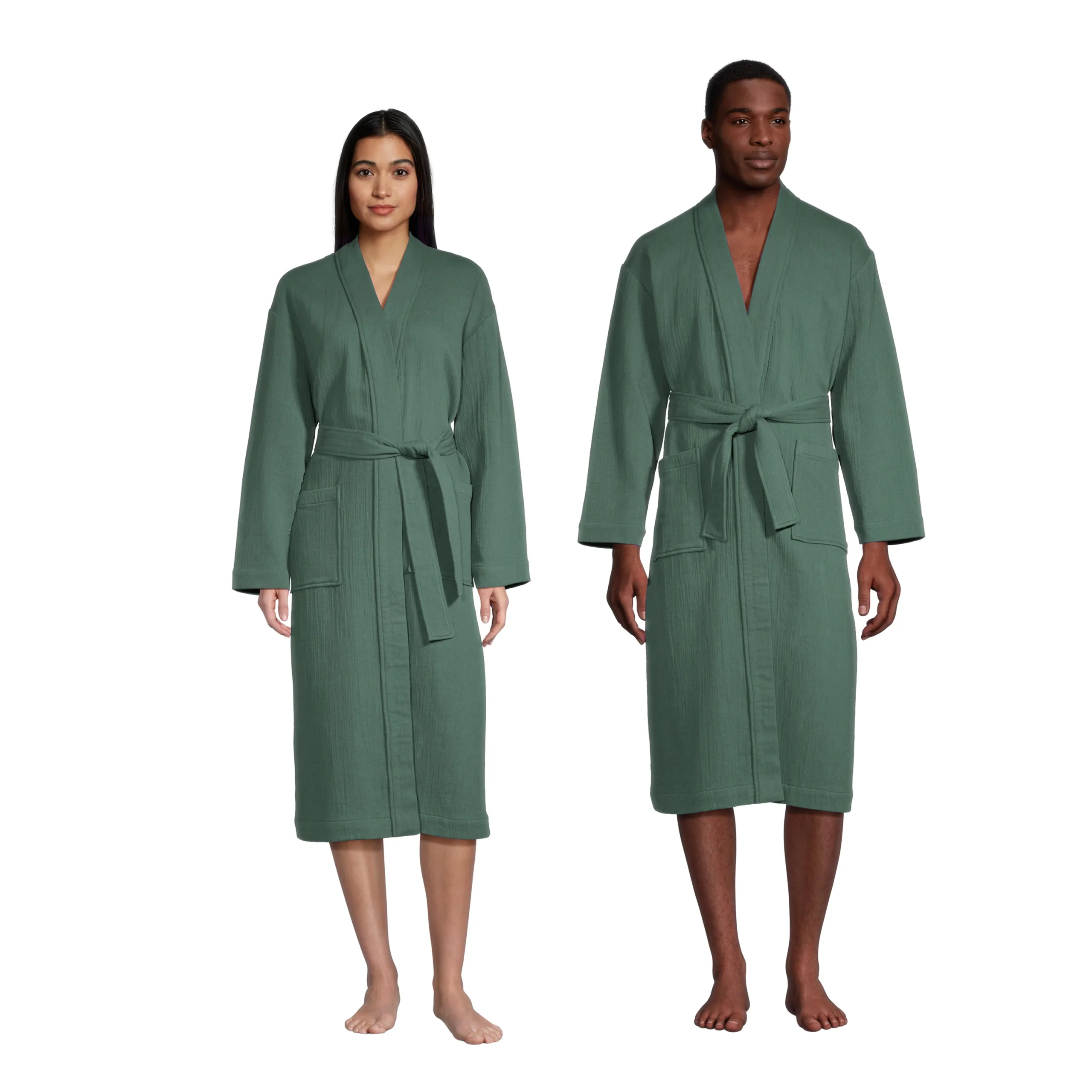Amren Laurel Green Textured Cotton Unisex Robe