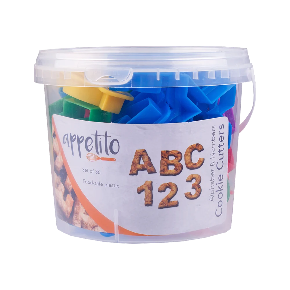 Appetito Alphabet & Number Cookie Cutter 36 Piece Tub