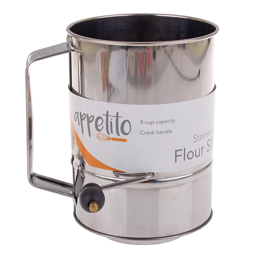 Appetito Stainless Steel 5 Cup Crank Action Flour Sifter