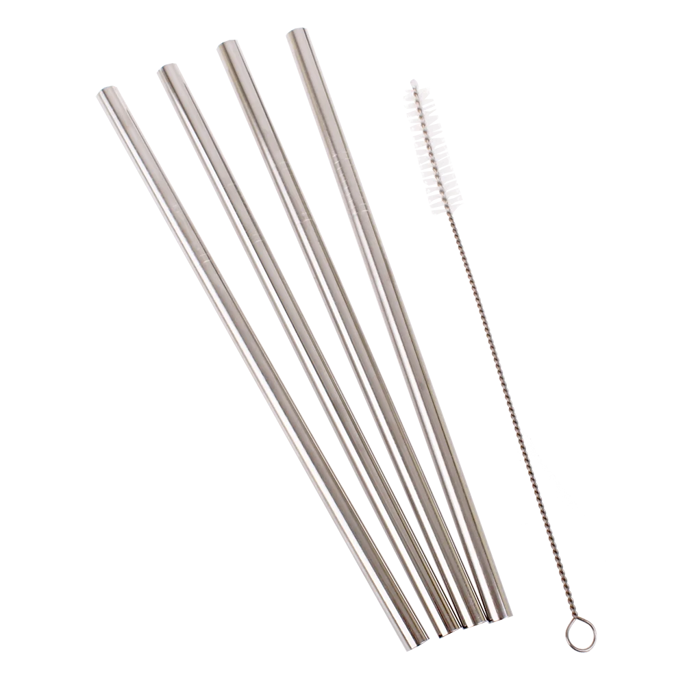 Appetito Stainless Steel Straight Smoothie Straws Set 4 with Brush