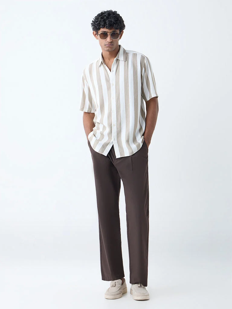 Ascot Beige Stripe Relaxed-Fit Shirt