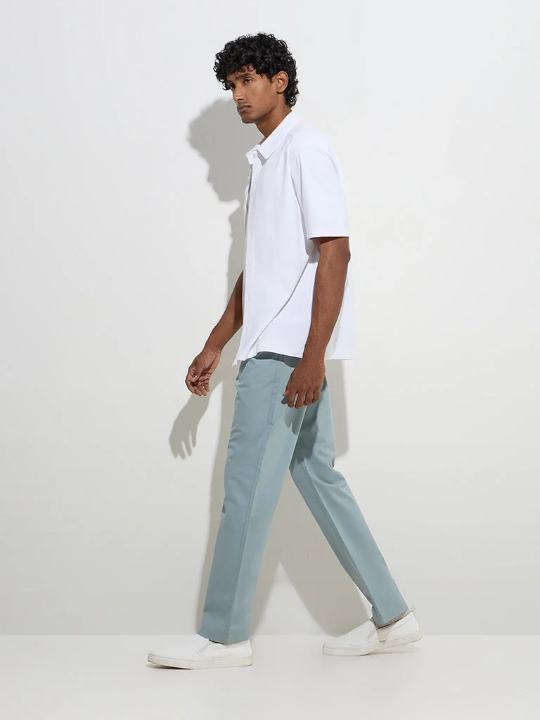 Ascot Light Teal Relaxed-Fit Mid-Rise Cotton-Blend Chinos