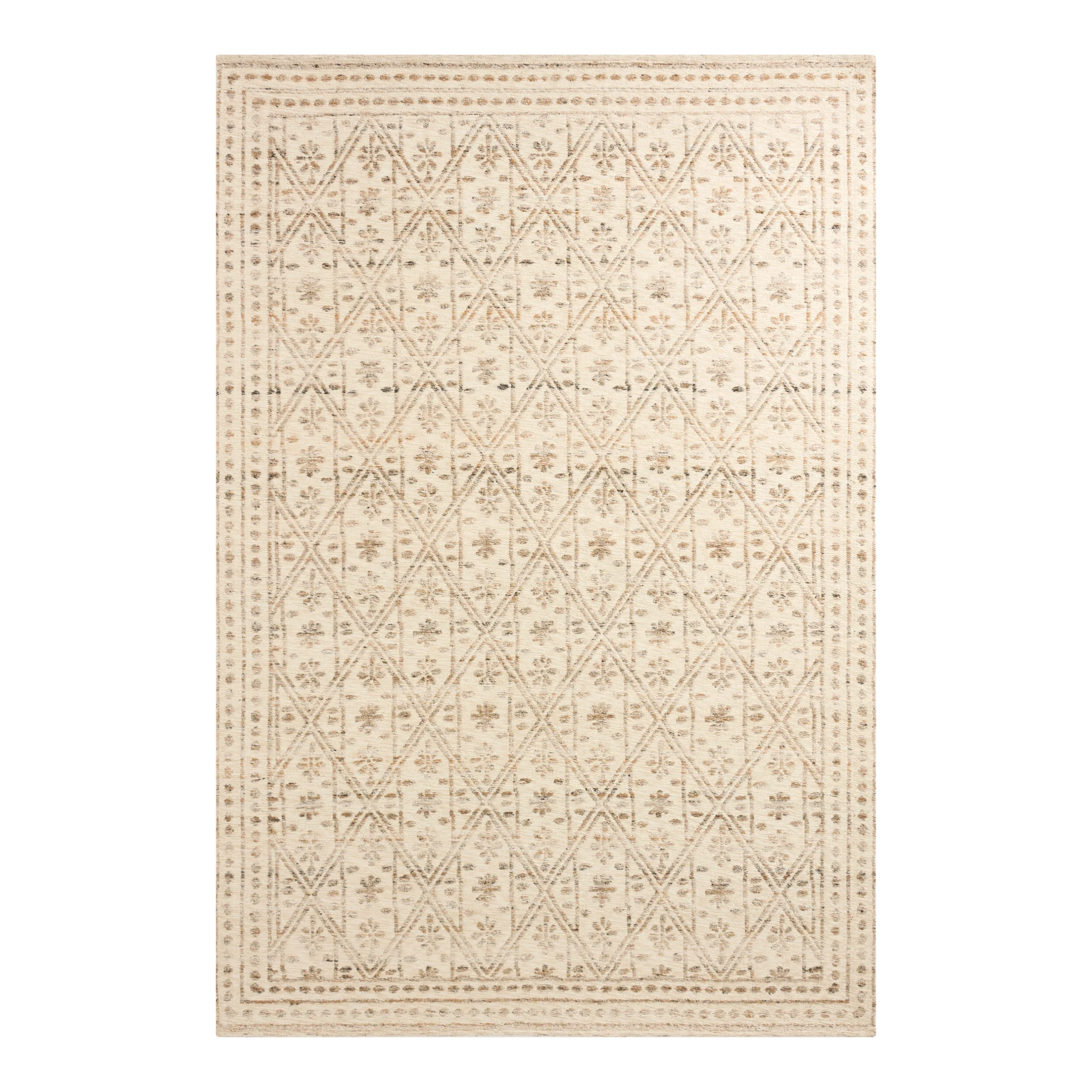 Asta Cream and Brown Floral Scandi Style Recycled Area Rug