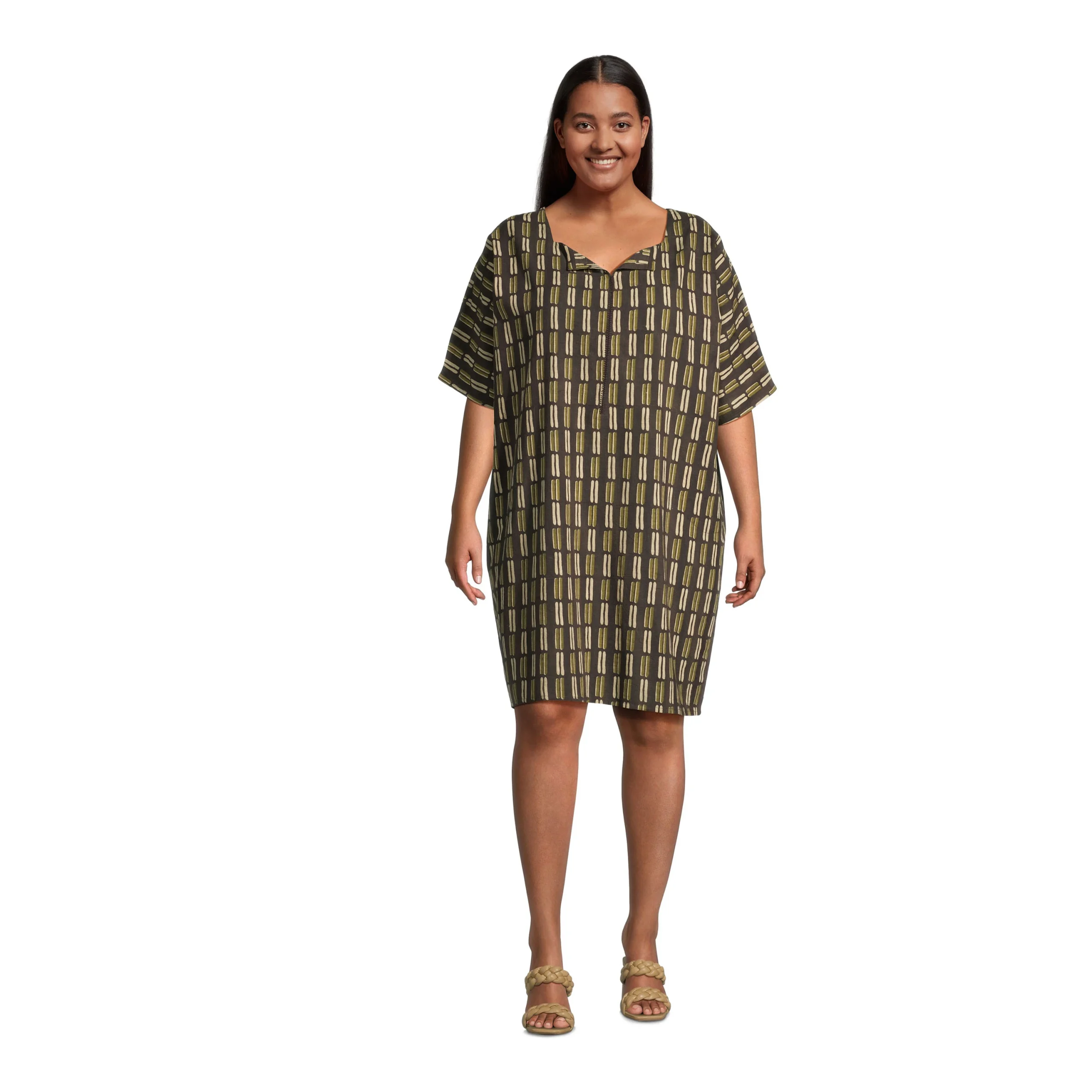 Black And Ivory Geo Kaftan Dress