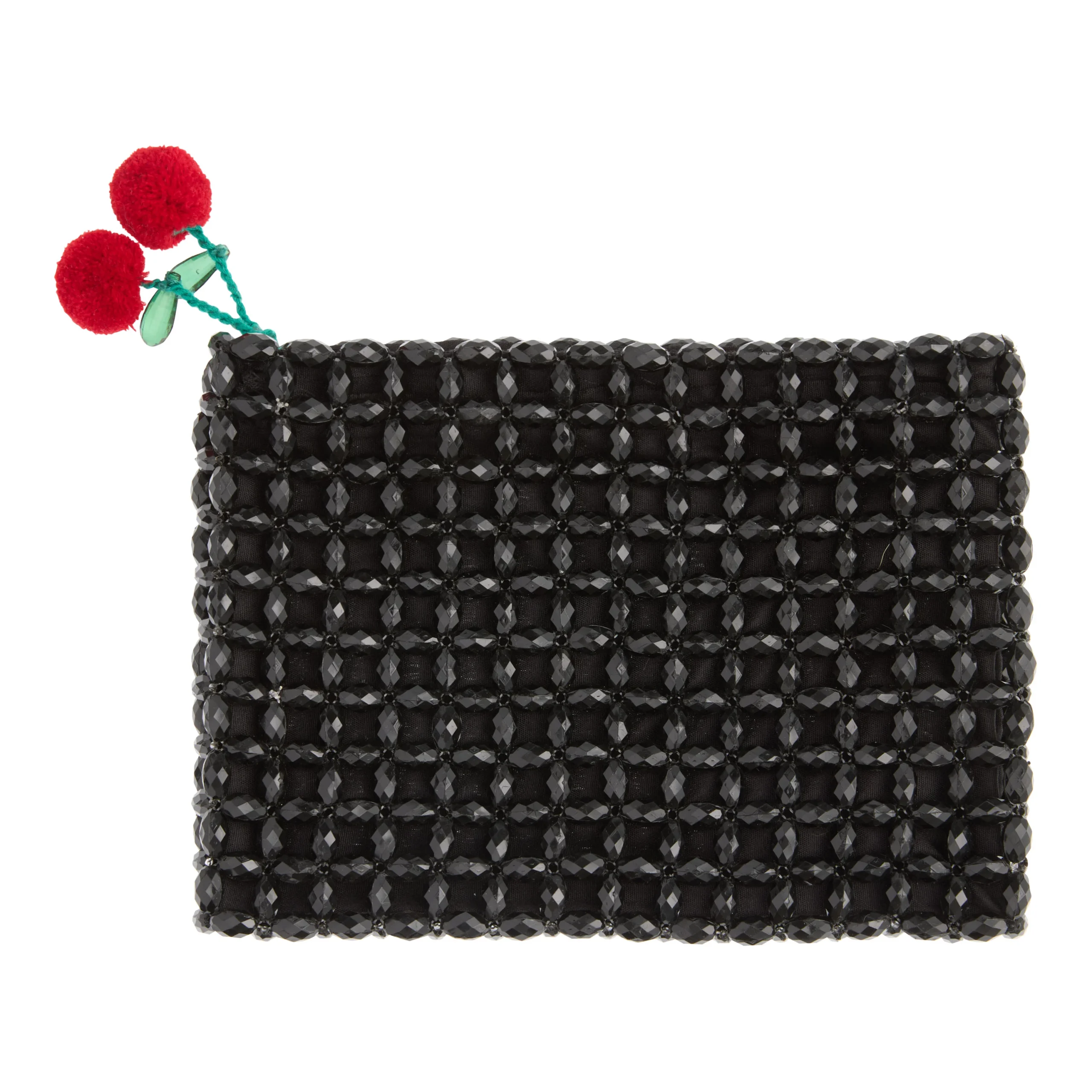 Black and Red Cherry Crochet Beaded Zip Pouch