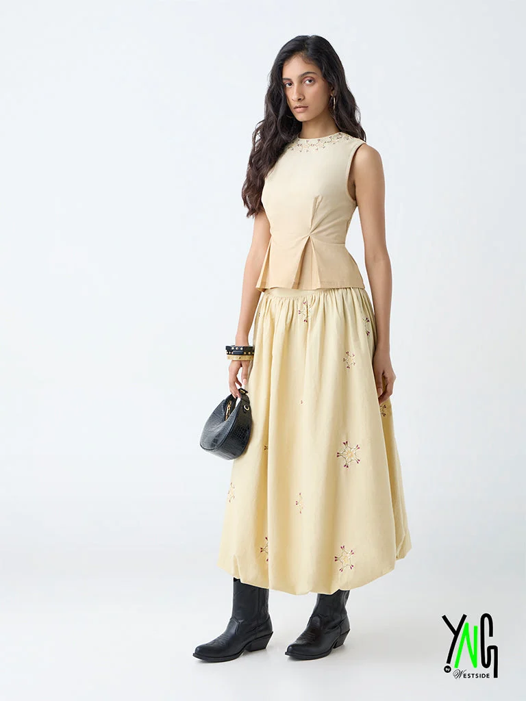 Bombay Paisley Beige Embroidered Cotton Bubble Skirt