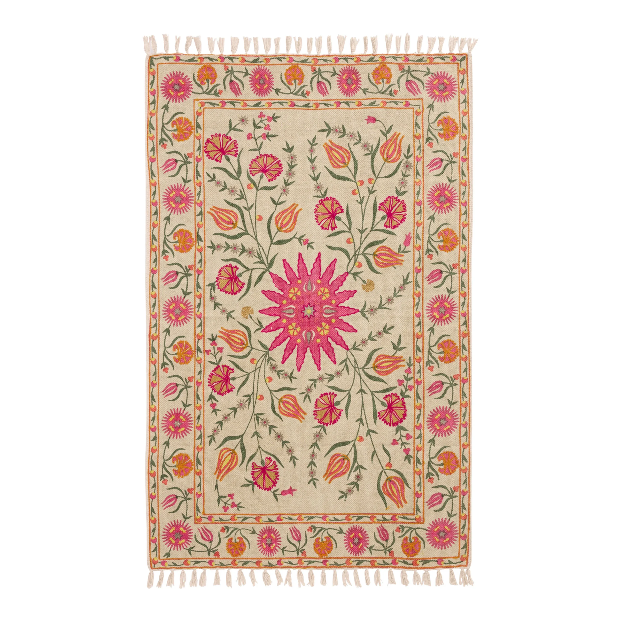Botanica Warm Multicolor Floral Cotton Embroidered Area Rug