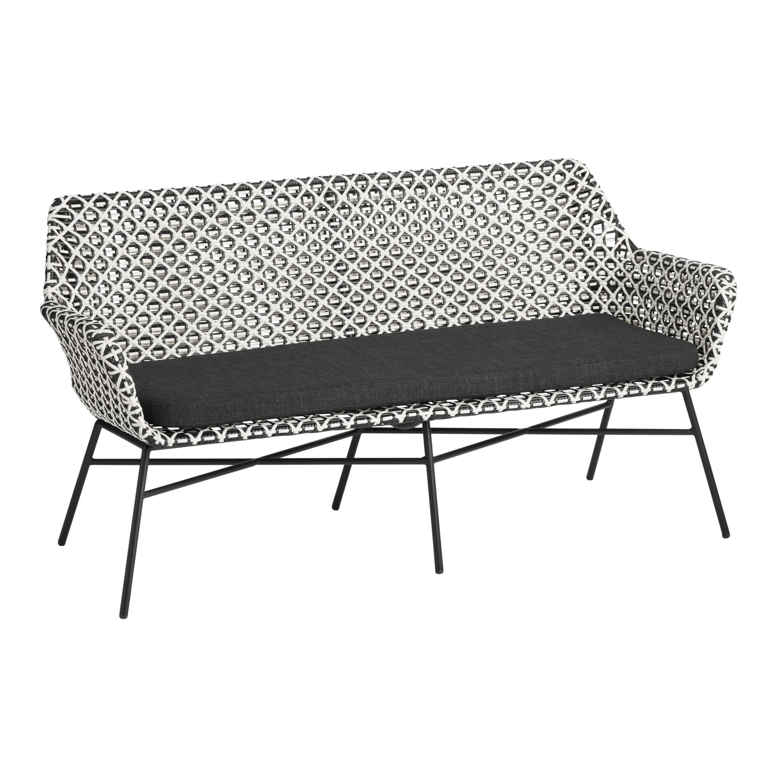 Calabria Black and White All Weather Wicker Outdoor Loveseat