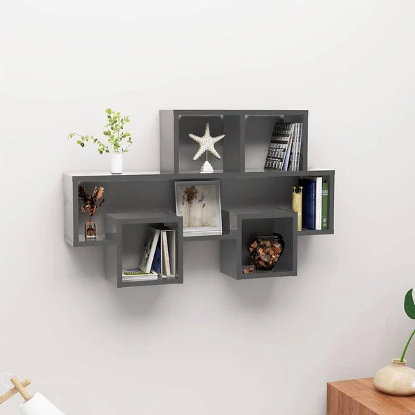 Car-shaped Wall Shelf High Gloss Grey 82x15x51 cm Engineered Wood