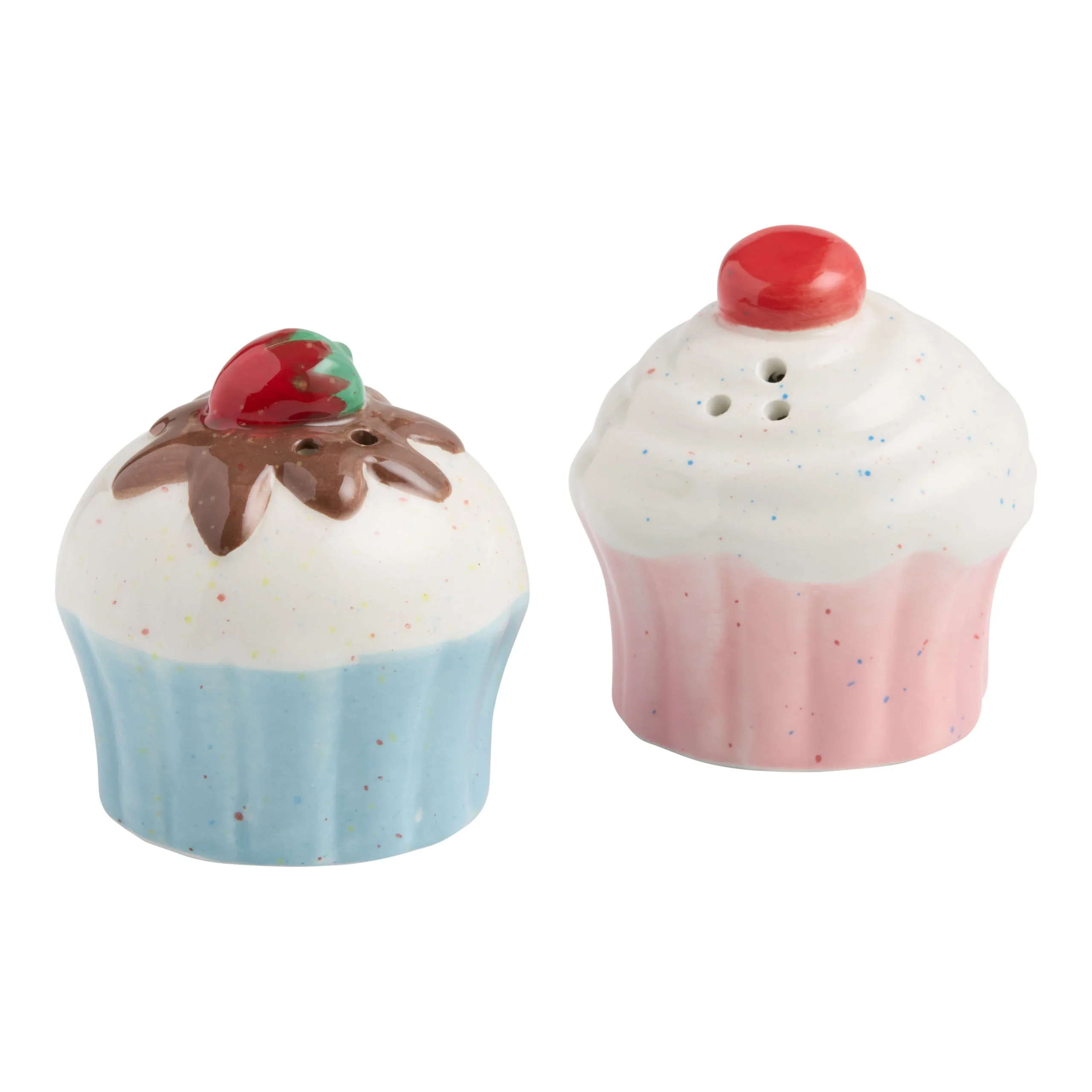 Ceramic Cupcake Hand Painted Figural Salt and Pepper Shaker Set