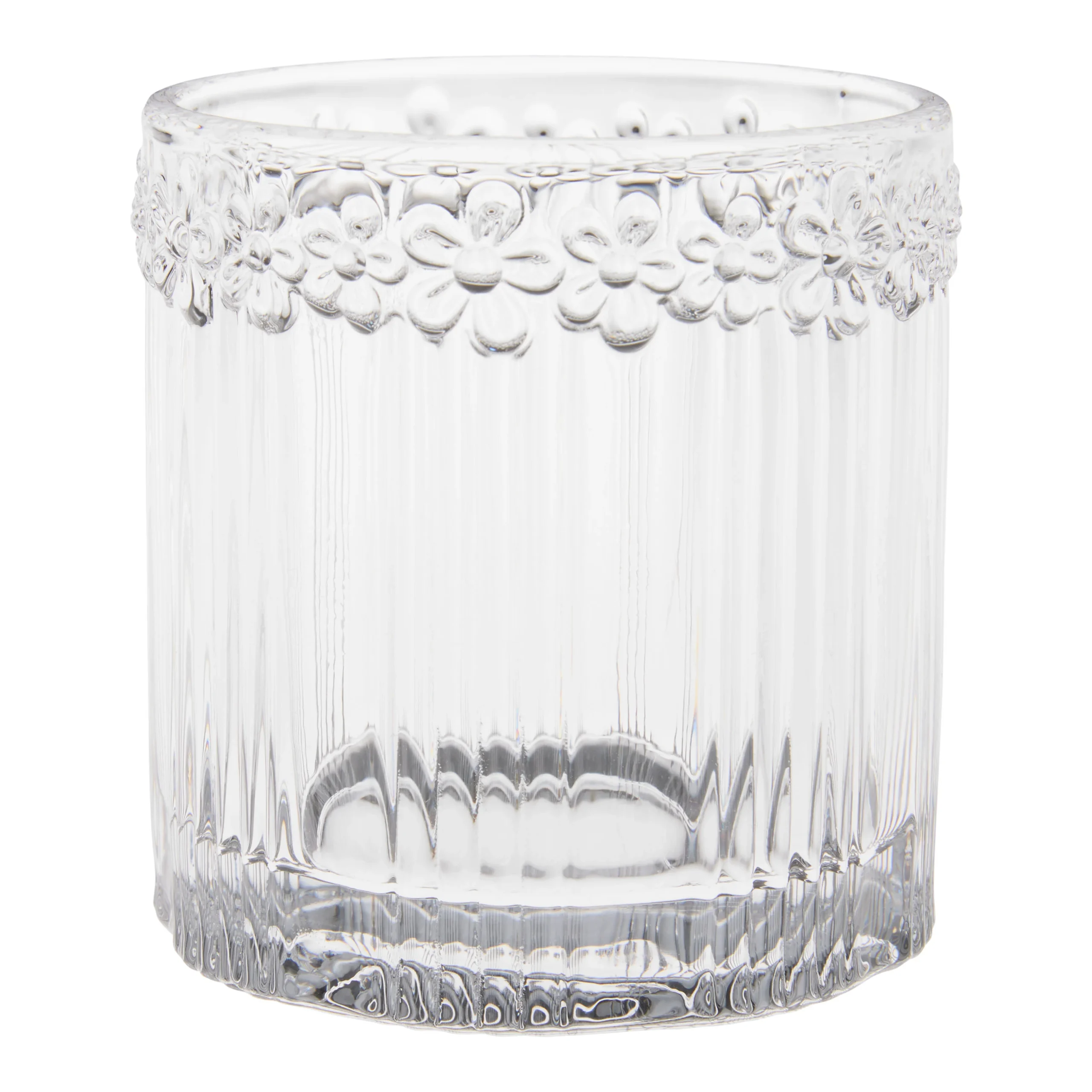 Clear Ribbed Flower Double Old Fashioned Glass