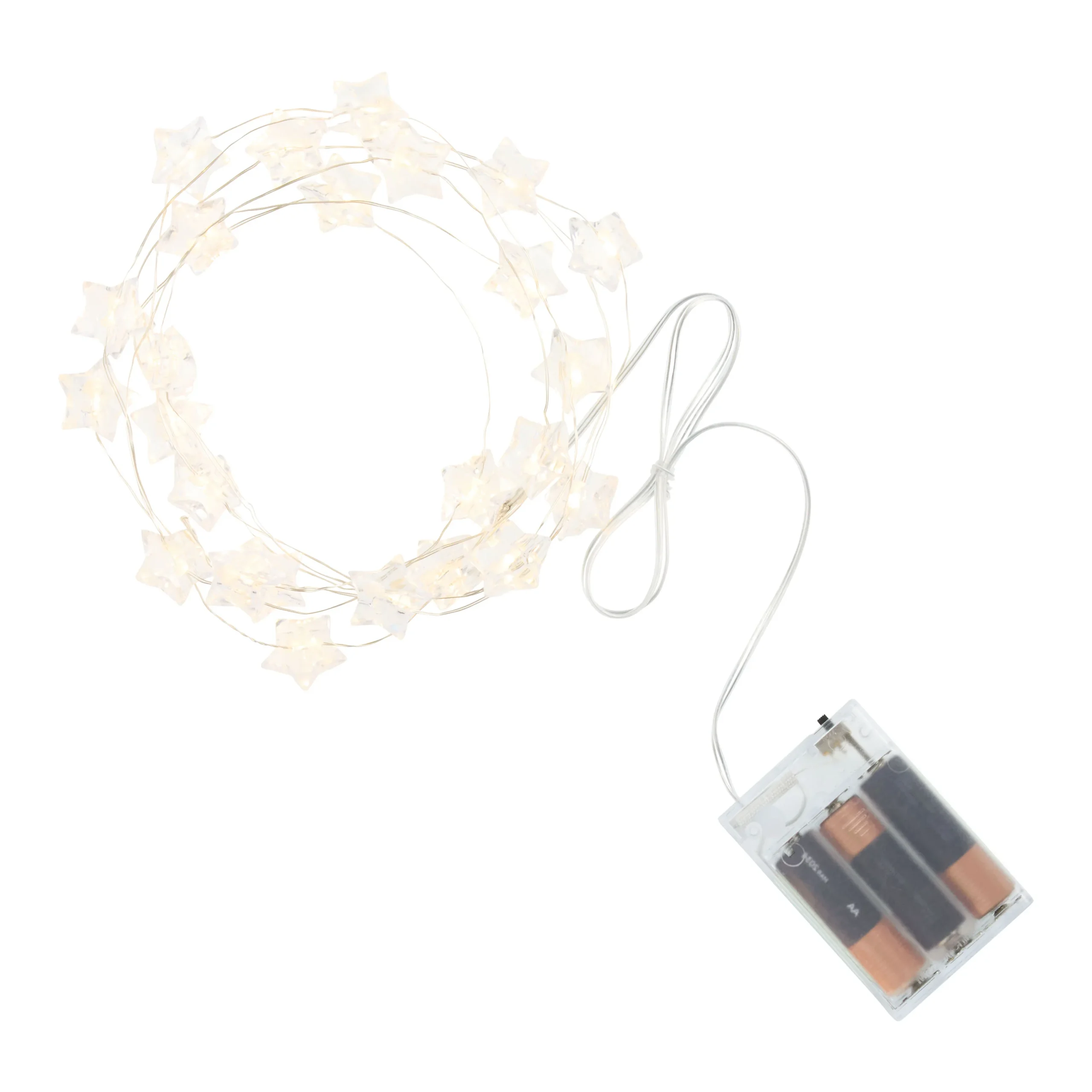 Clear White 3D Stars 25 Bulb Battery Operated String Lights