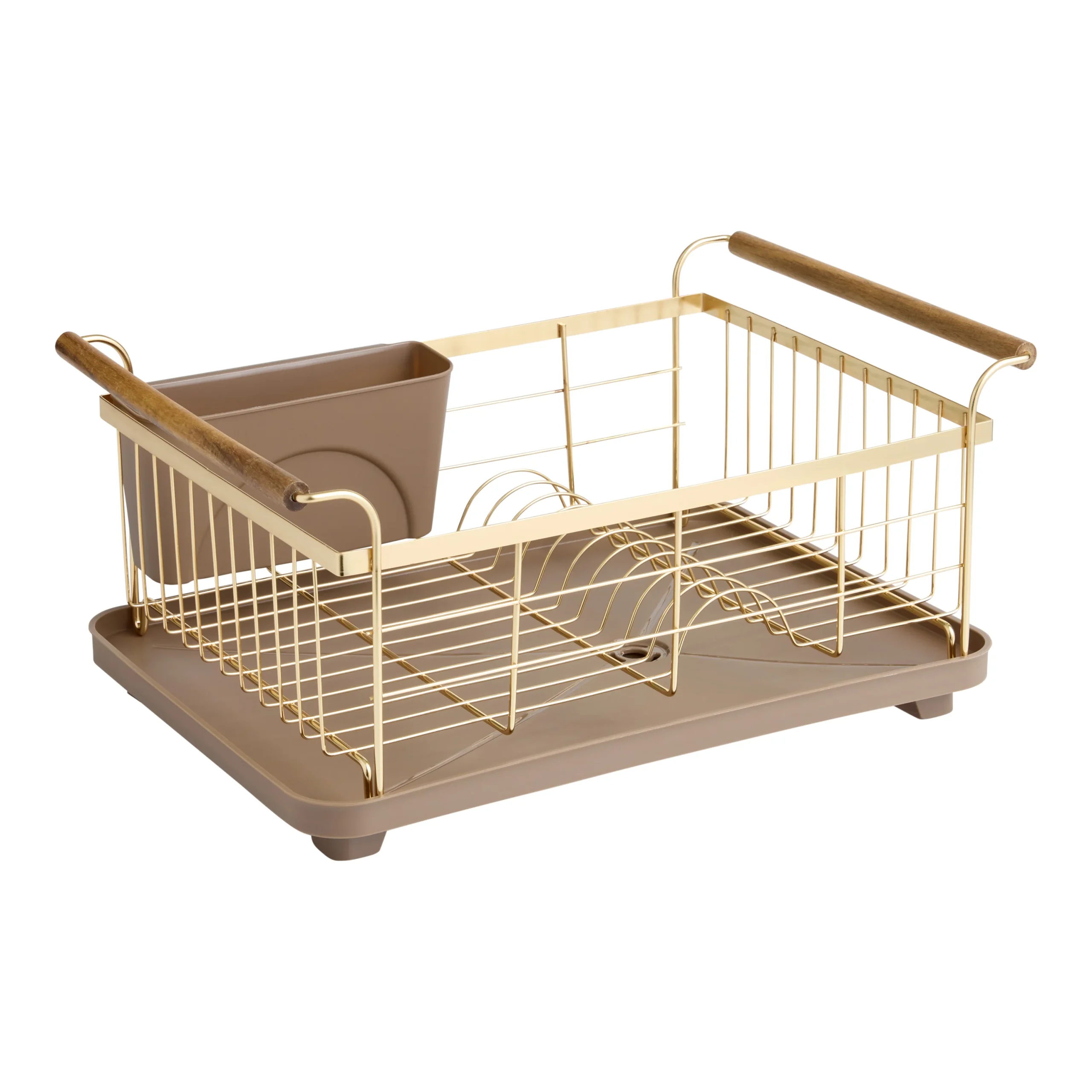 Copper Wire and Acacia Wood Dish Rack