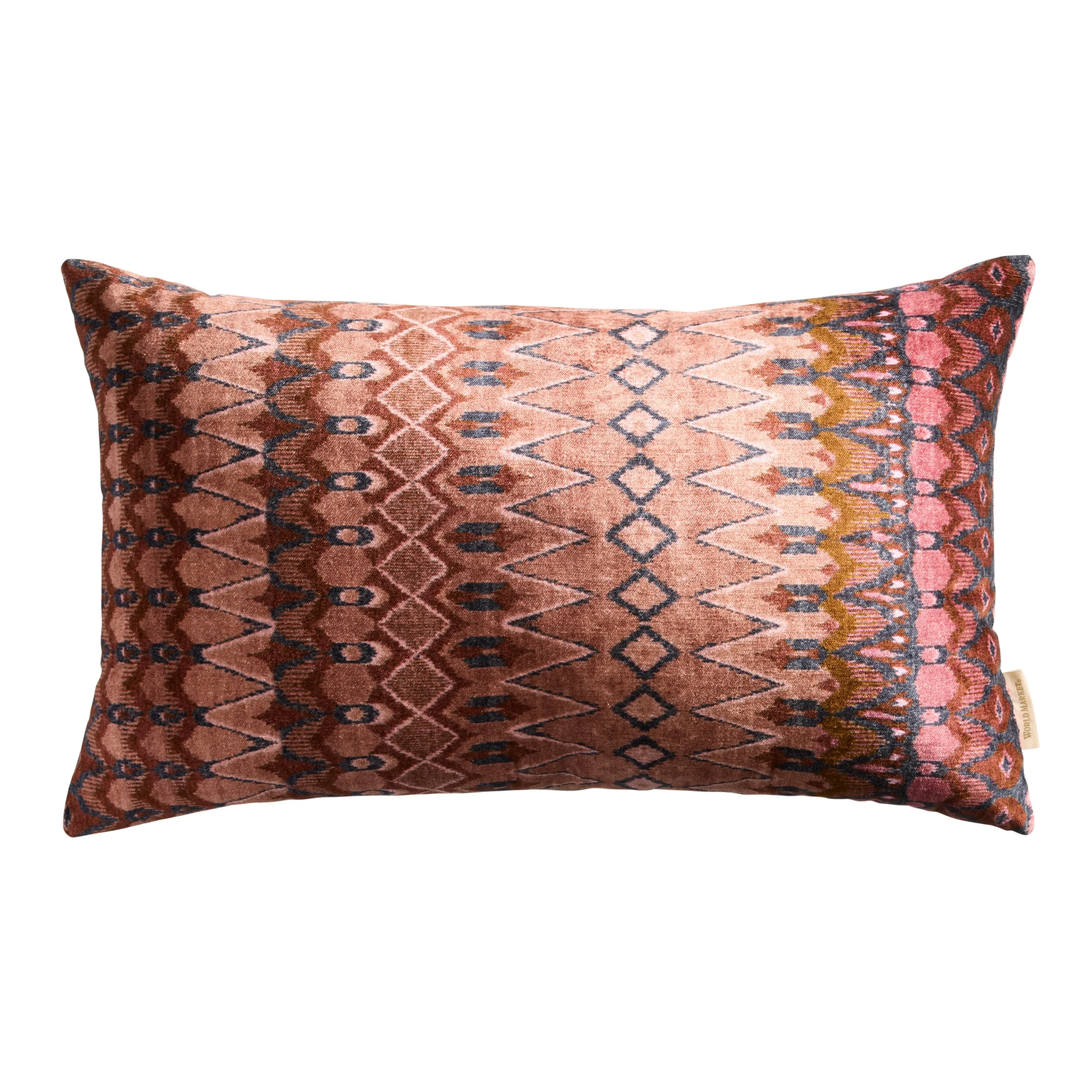 Coral Multicolor Velvet Zigzag Lumbar Pillow