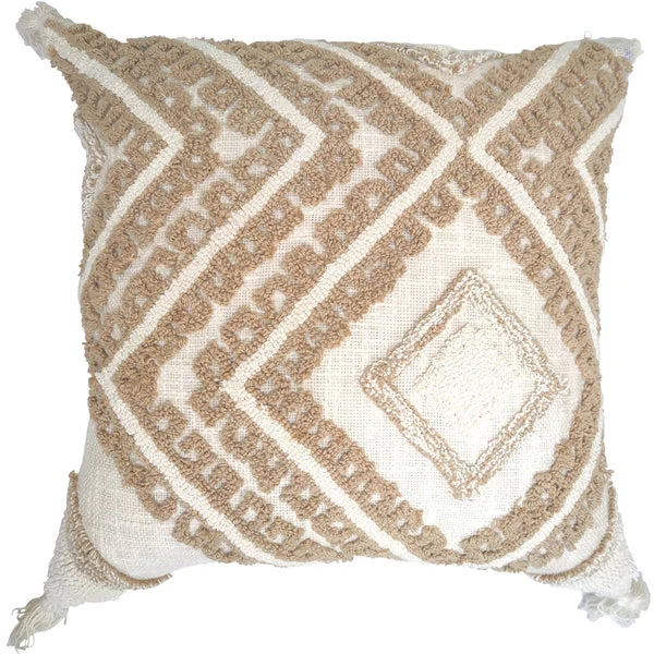 Cream cushion on beige with tufted diamond design 45x45cm