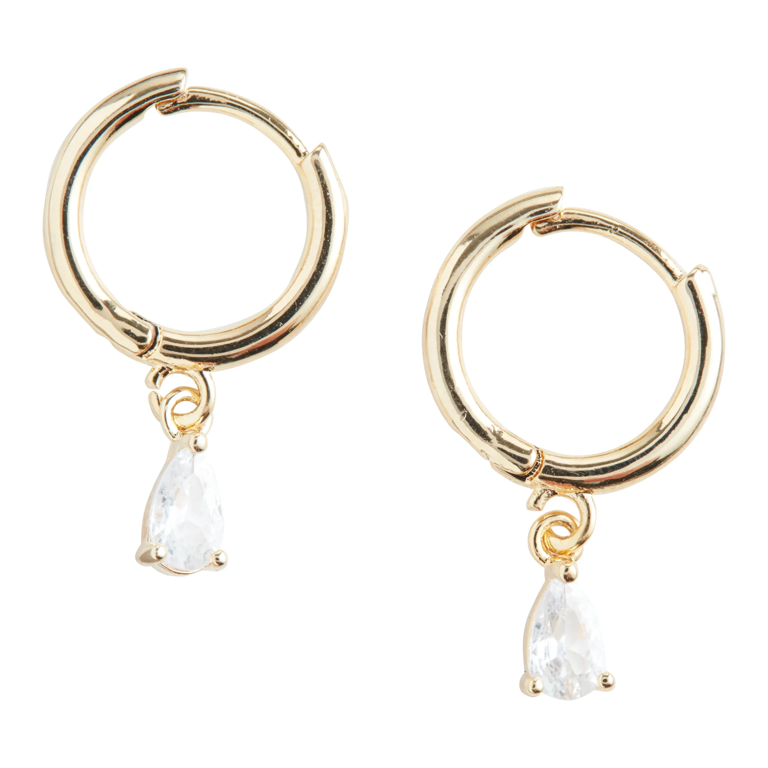 Cubic Zirconia 14k Gold Plated Droplet Huggie Hoop Earrings