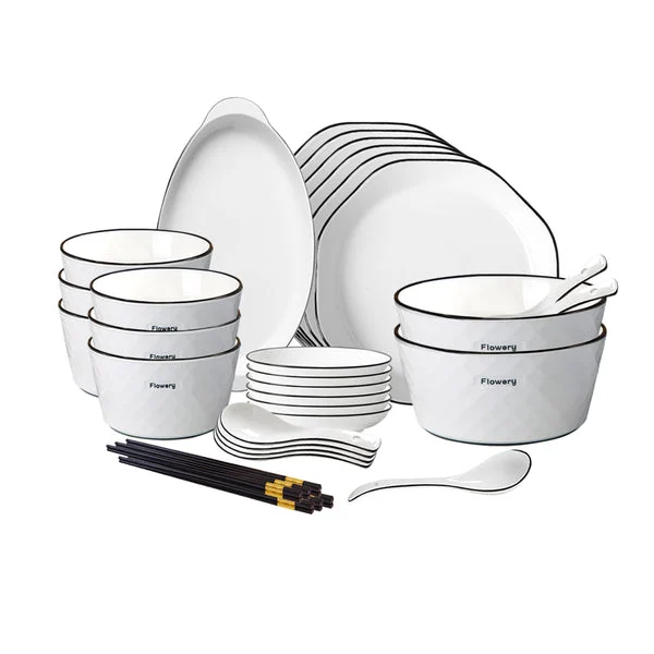 Diamond Pattern Ceramic Dinnerware Crockery Soup Bowl Plate Server Kitchen Home Decor Set Of 13
