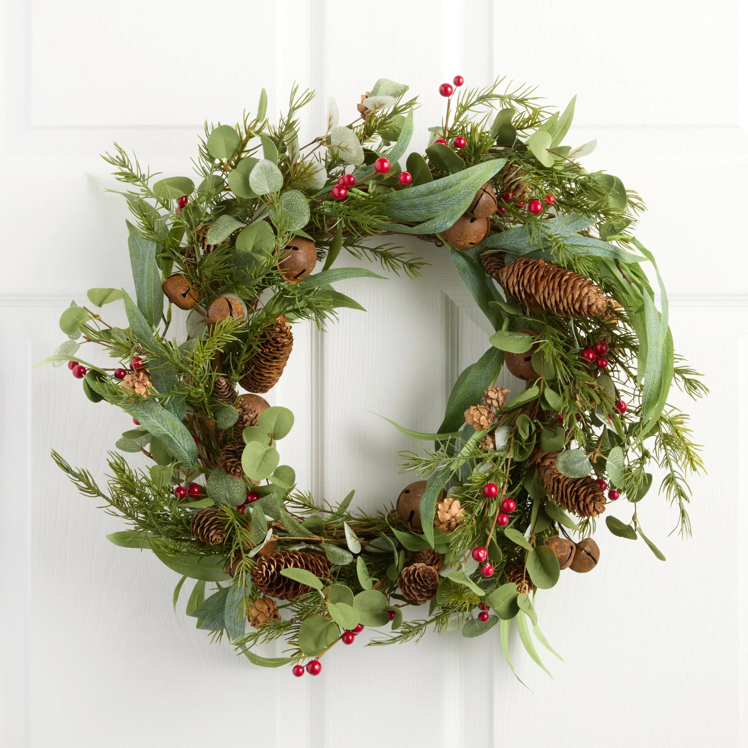 Eucalyptus and Red Berries with Burnished Bells Wreath