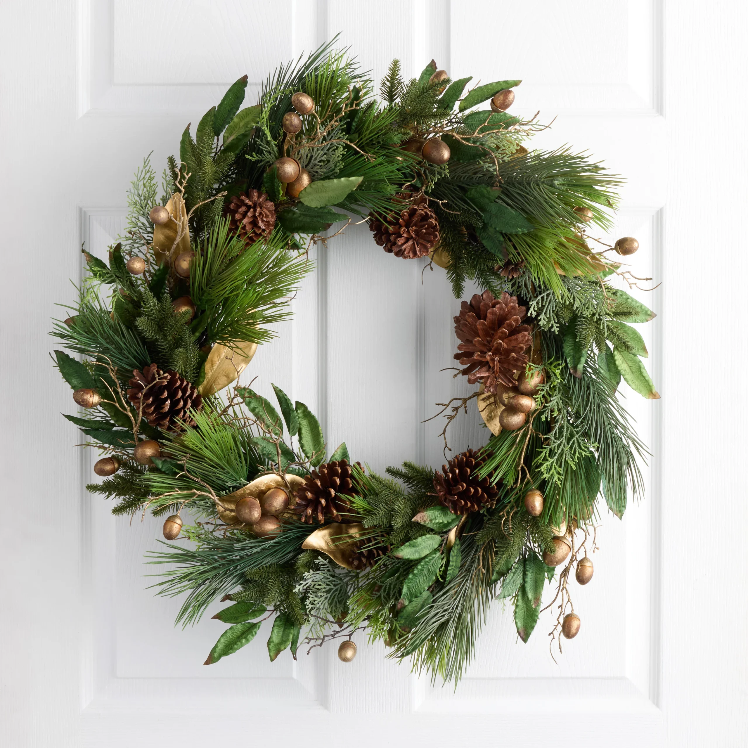 Extra Large Gold Faux Acorn and Pinecone Mixed Pine Wreath