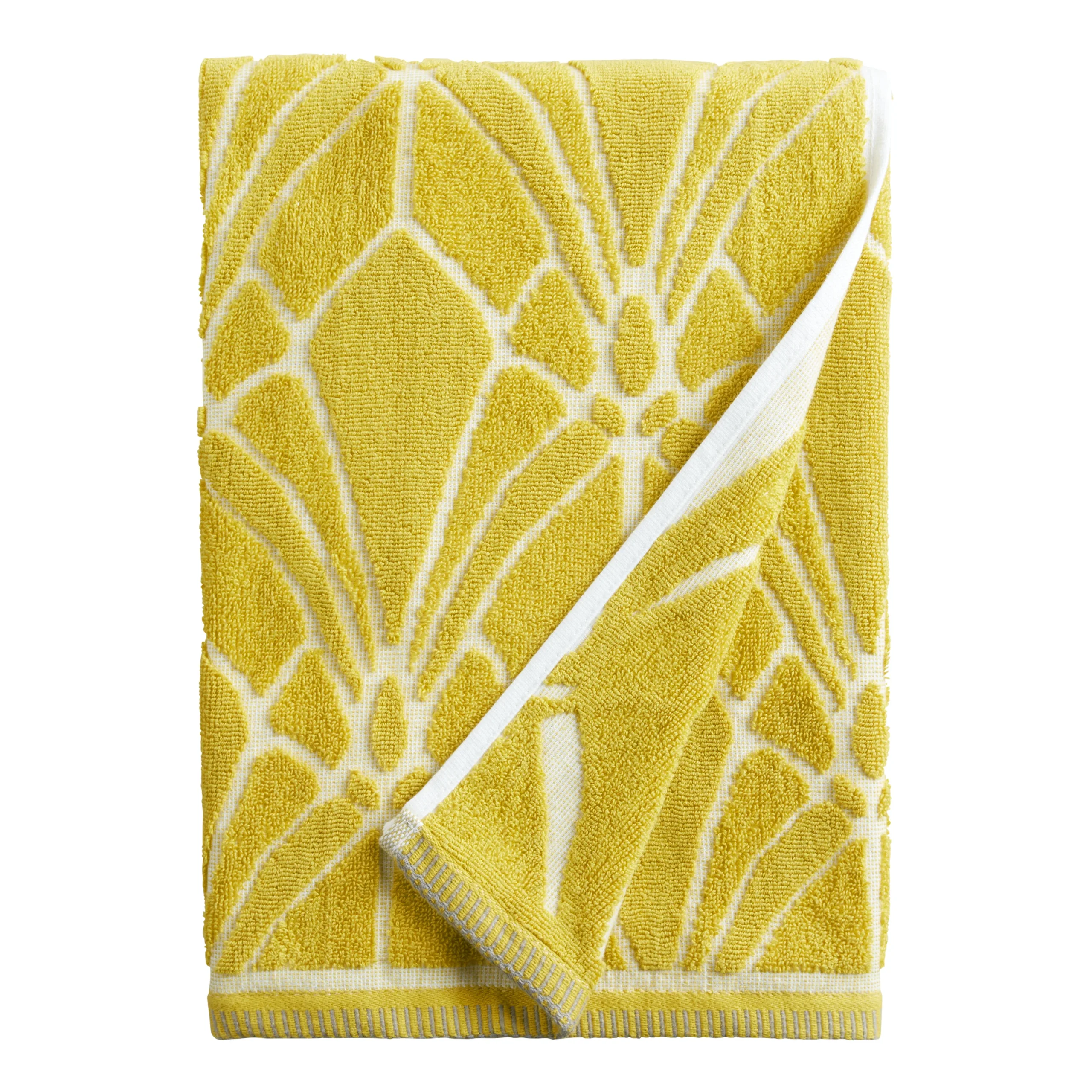 Gable Chartreuse Green Sculpted Leaf Bath Towel
