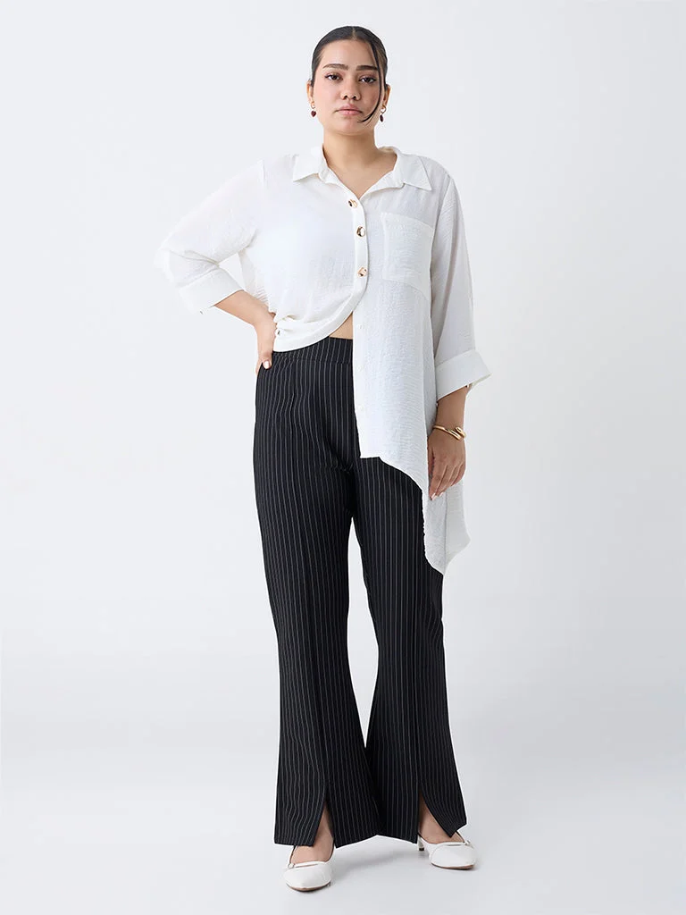 Gia Black Pinstriped High-Rise Bootcut Trousers
