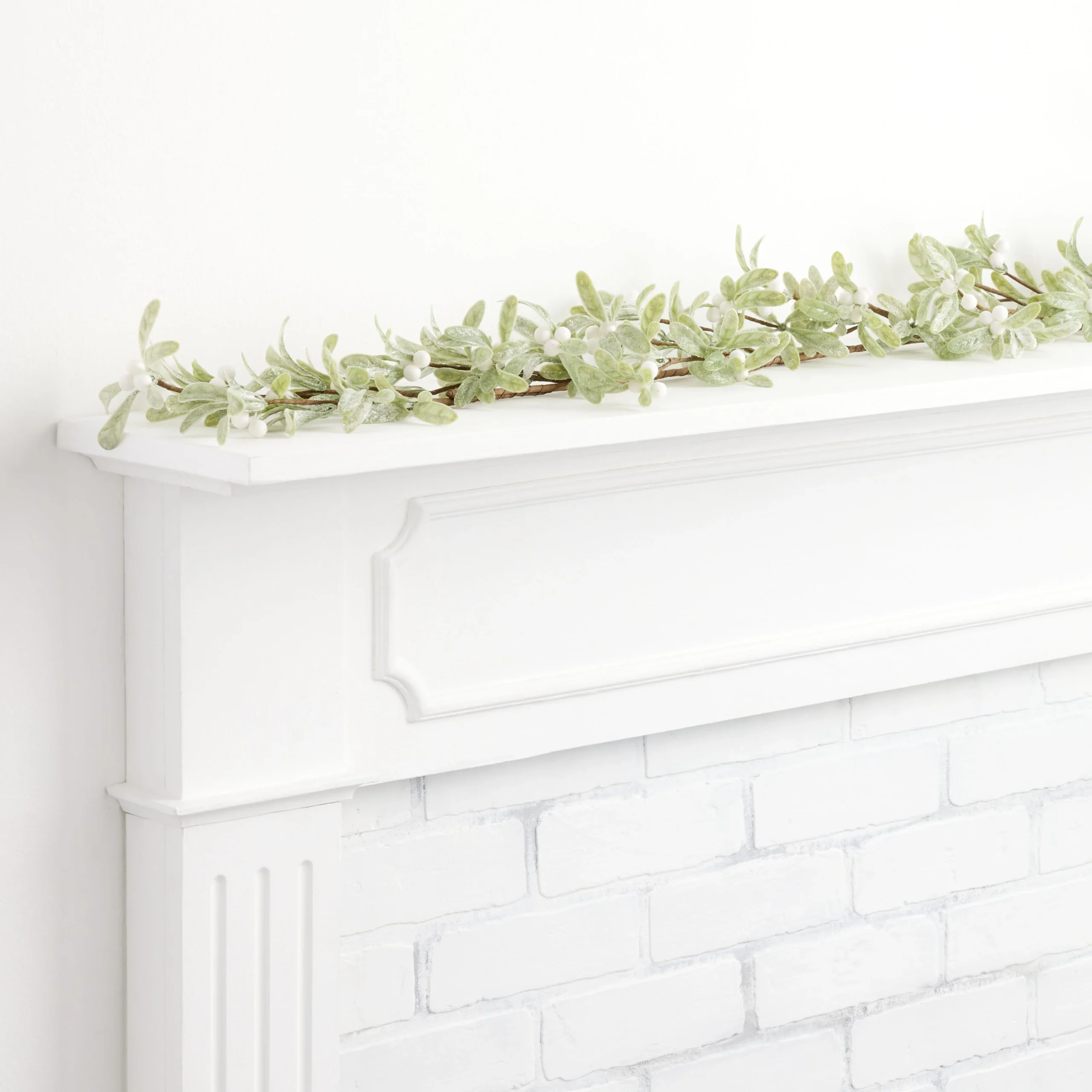 Glittered Faux Mistletoe with White Berries Garland