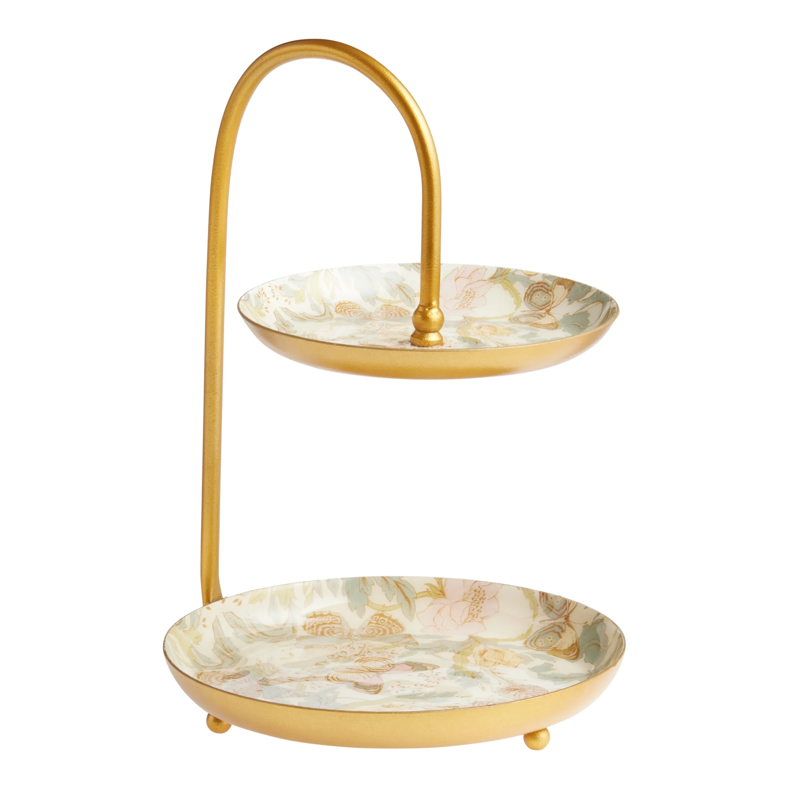 Gold Metal Butterfly And Floral 2 Tier Jewelry Stand