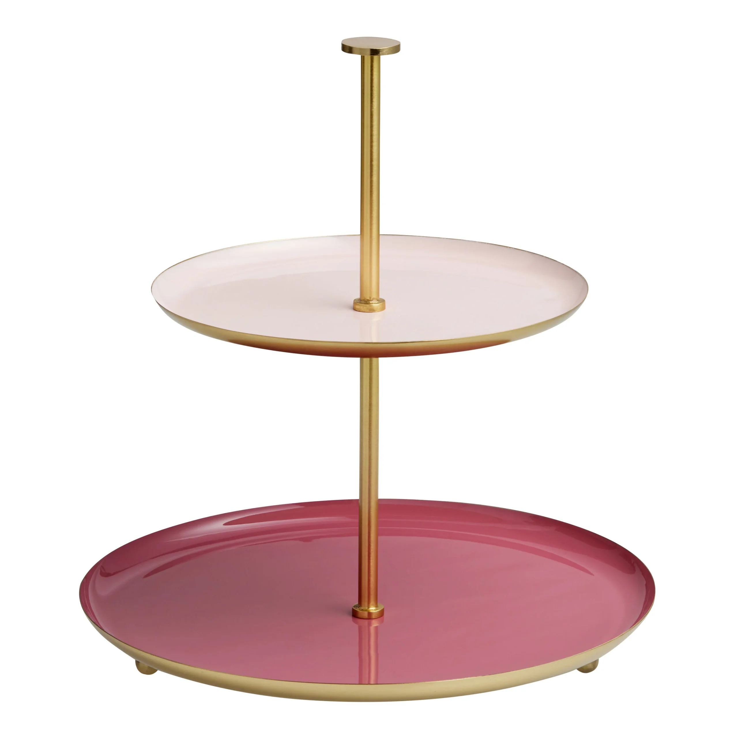 Gold And Pink Enameled Steel 2 Tier Serving Stand