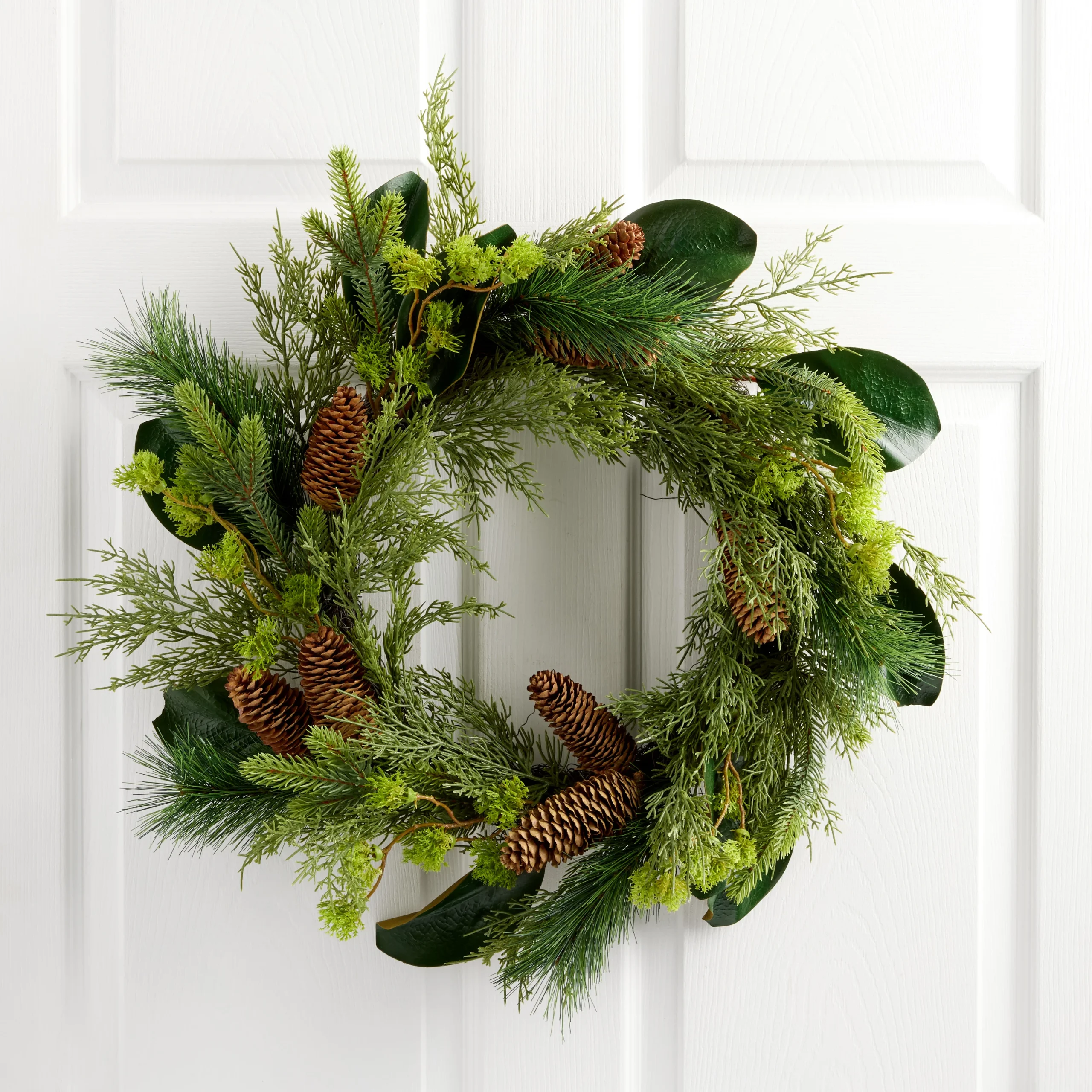 Green Faux Mossy Magnolia and Eucalyptus Wreath