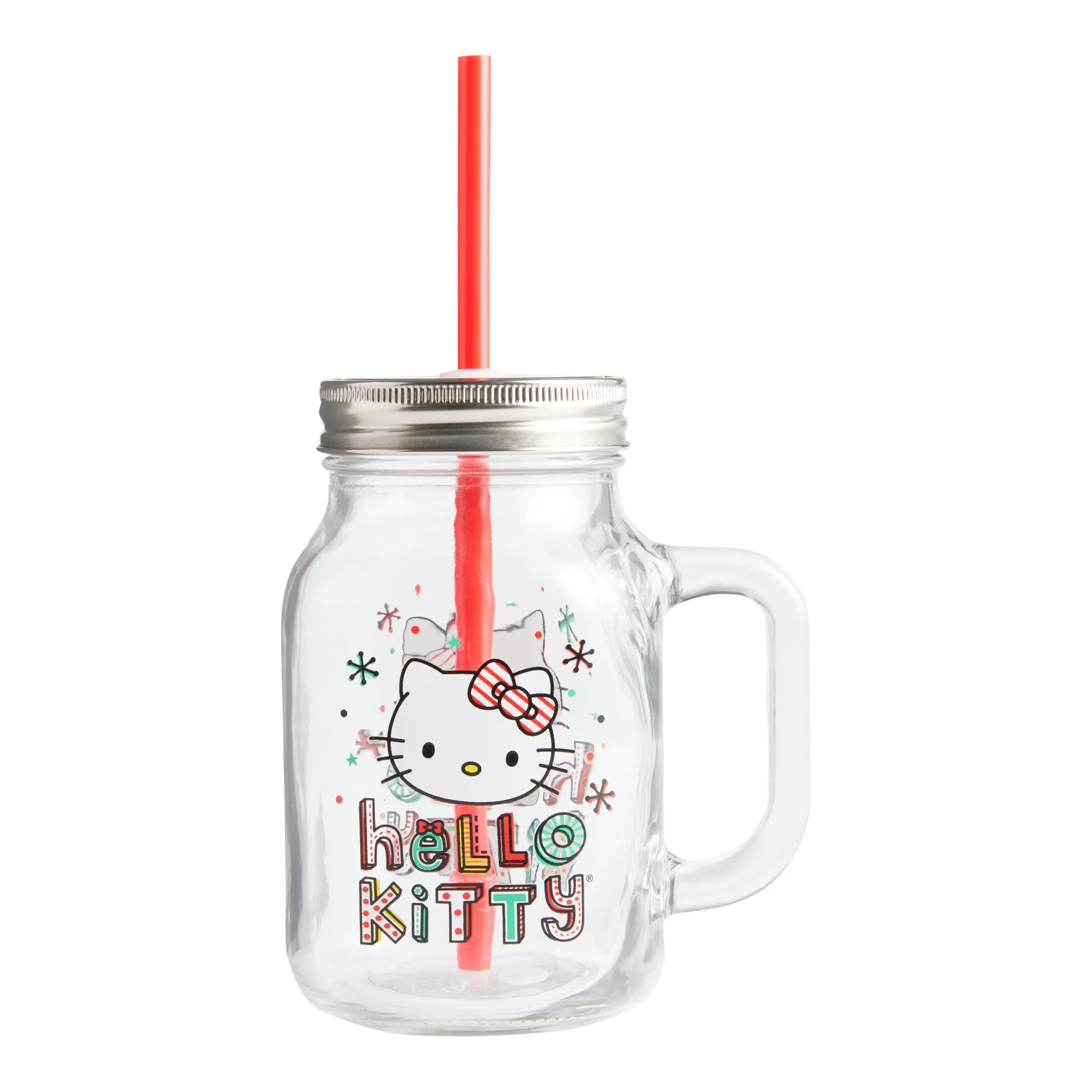 Hello Kitty Glass Holiday To Go Tumbler with Straw