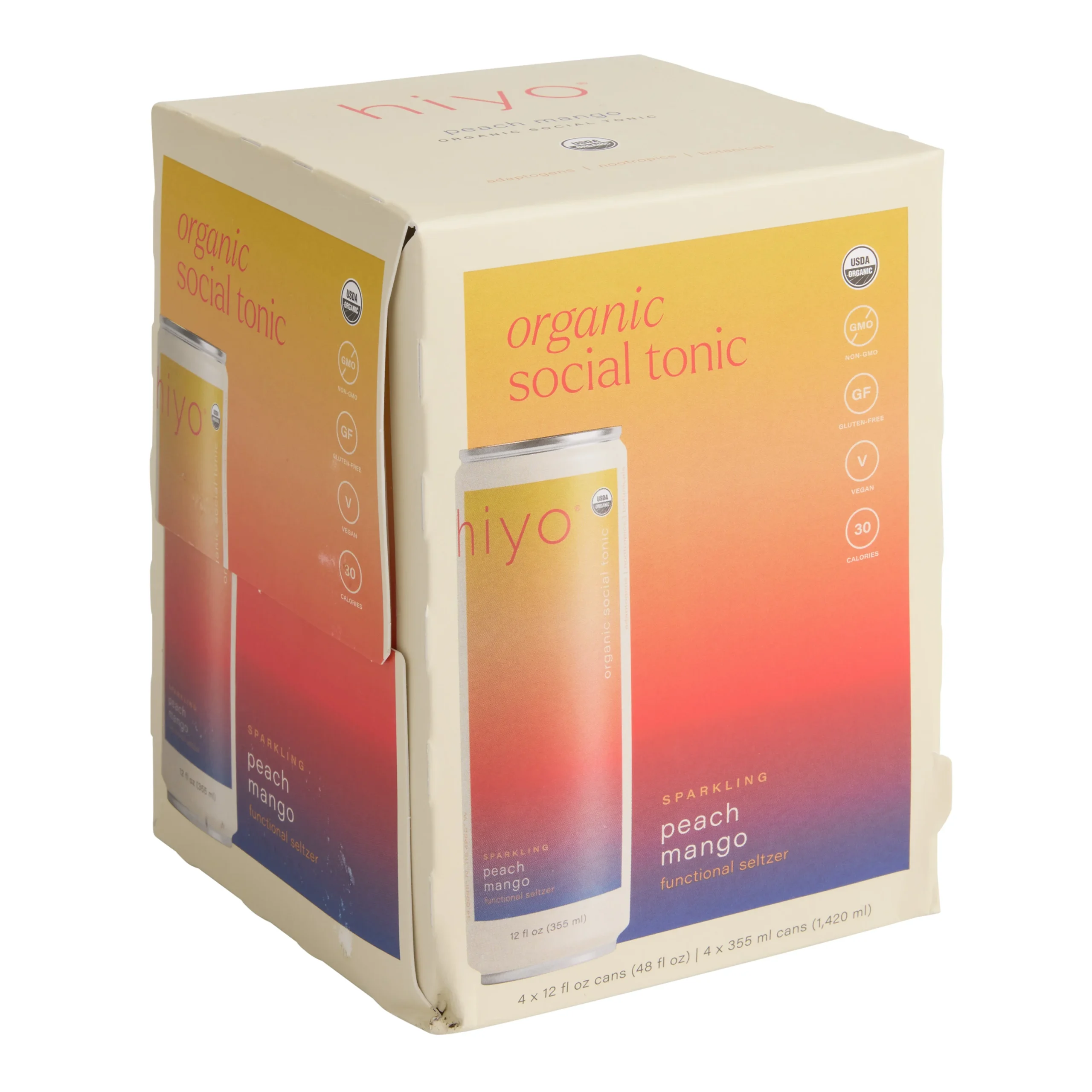 Hiyo Peach Mango Non-Alcoholic Social Tonic 4 Pack