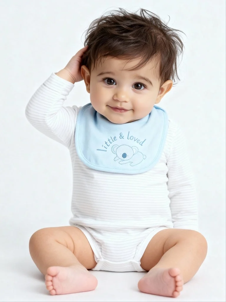 HOP Baby Boys Blue Printed Cotton Rompers and Bib - Pack of 2