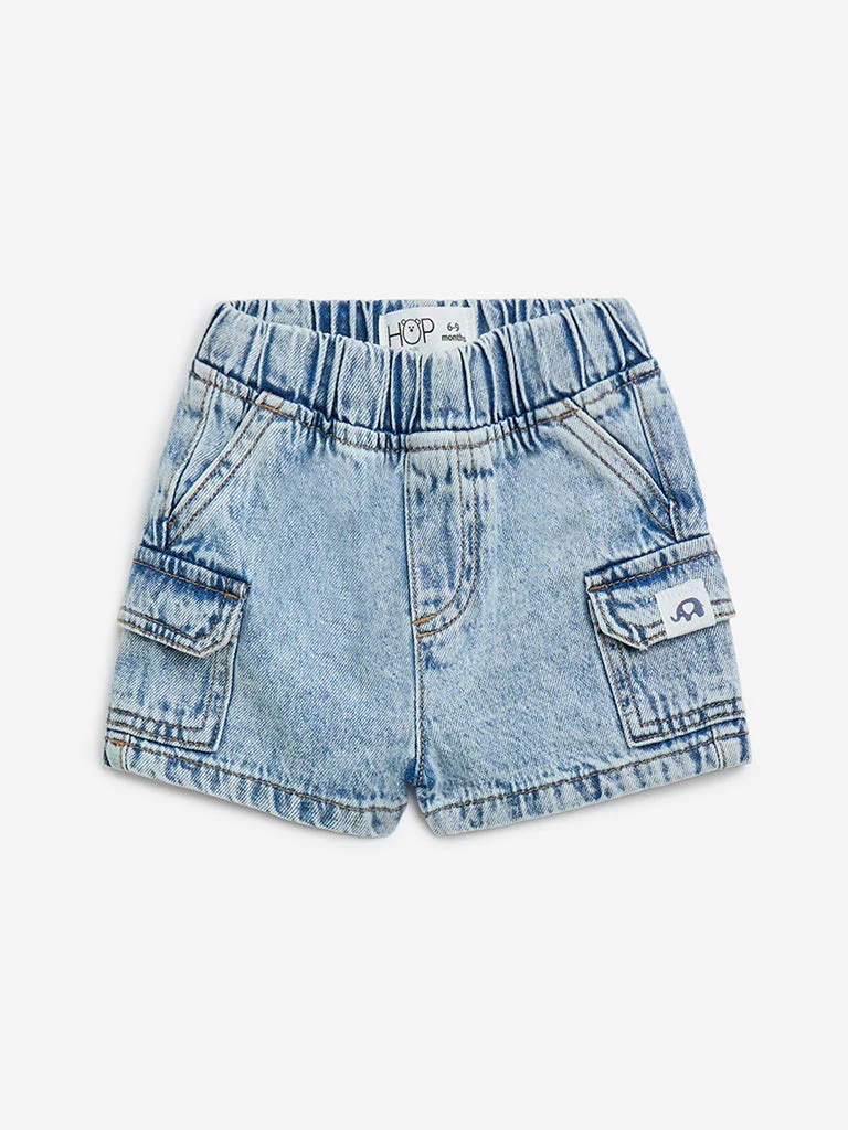 HOP Baby Boys Light Blue Faded Mid-Rise Denim Shorts